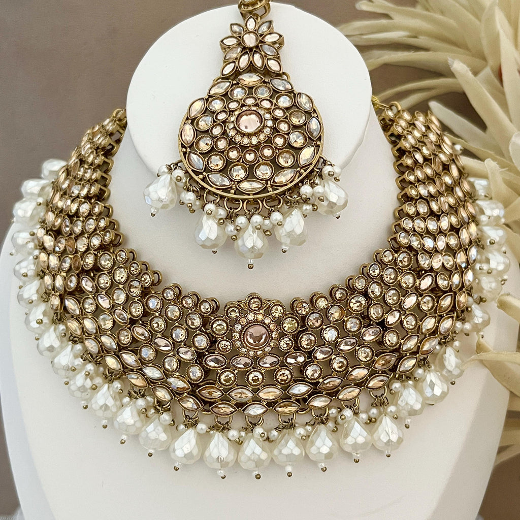 Handmade Polki Choker Necklace Set: Indian Bridal Jewelry