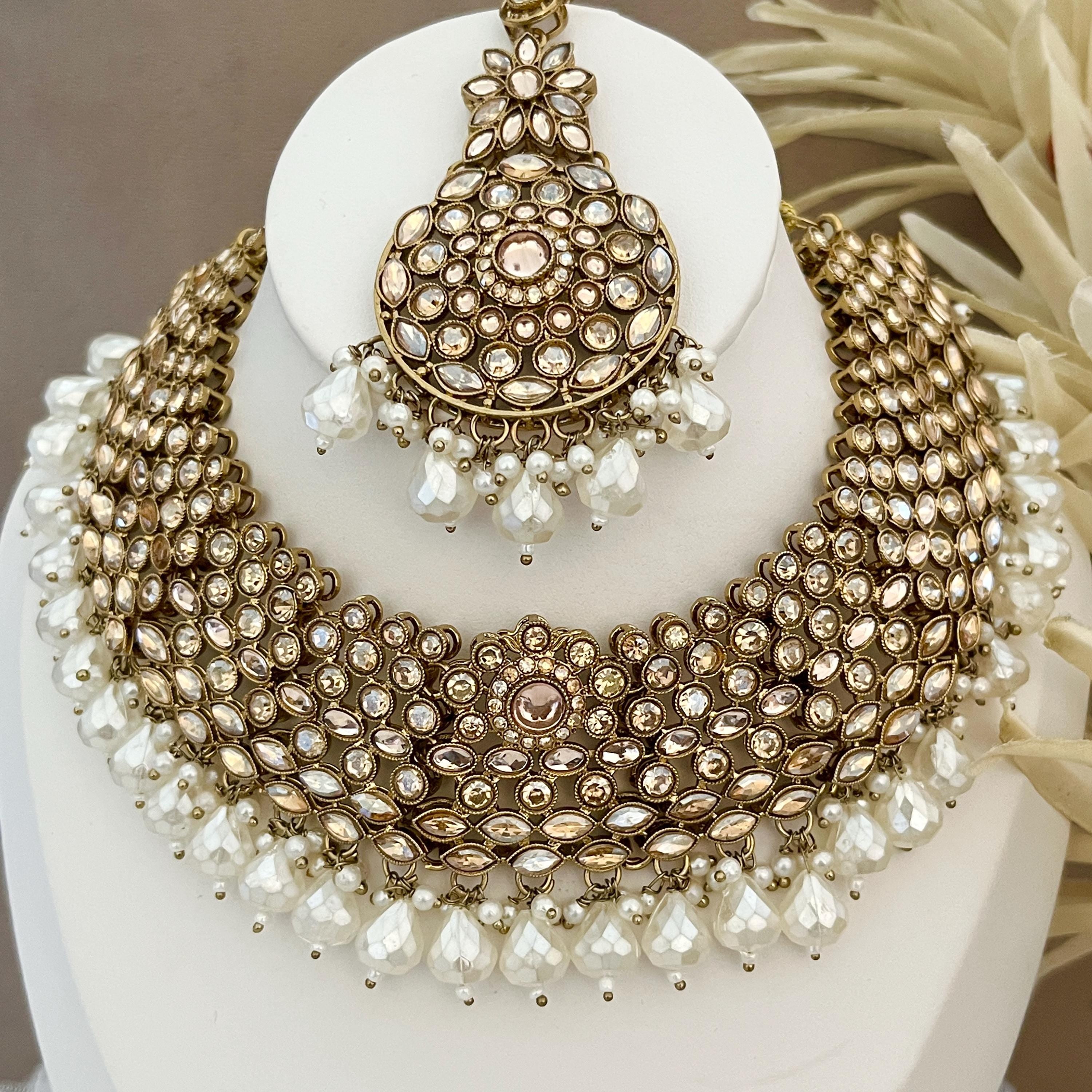Handmade Polki Choker Necklace Set: Indian Bridal Jewelry