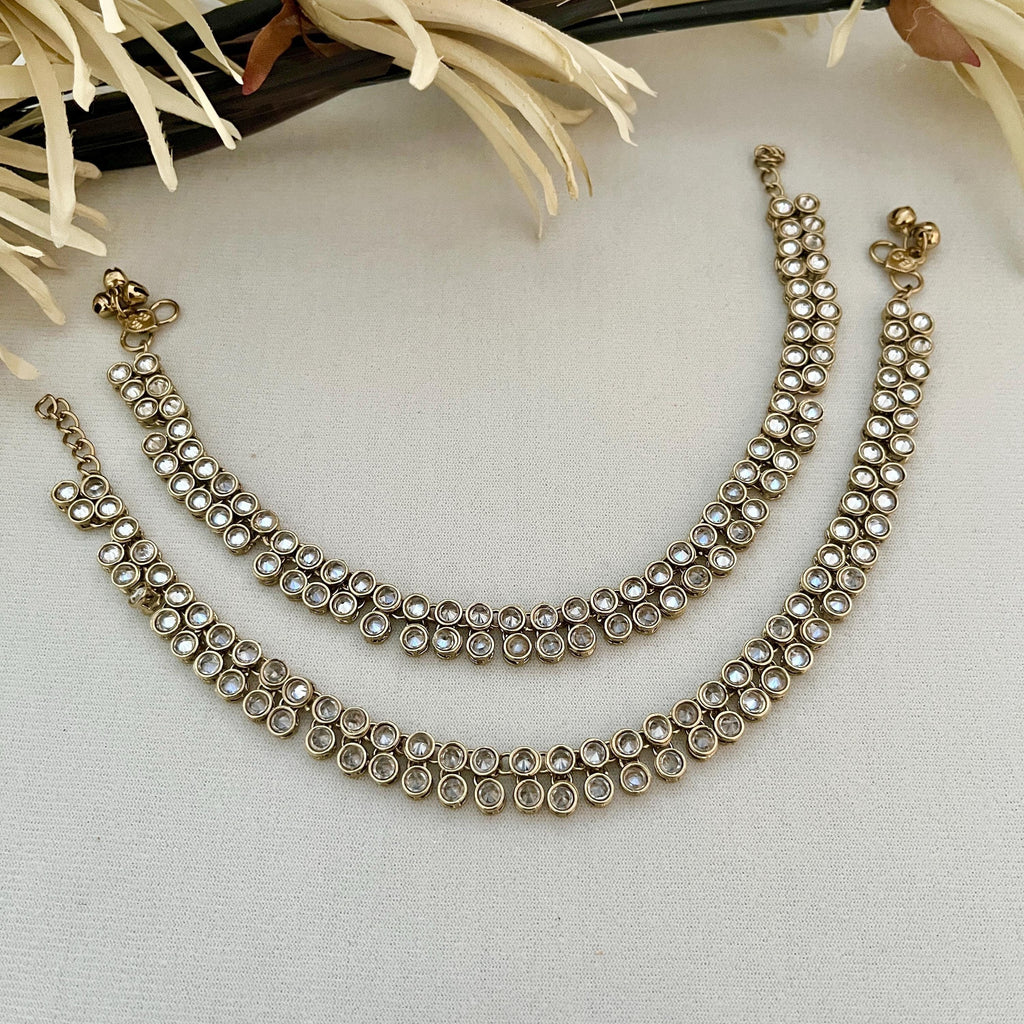 Bridal Gold Payal Anklets: Ghunghroo, Polki Stone Indian Jewelry