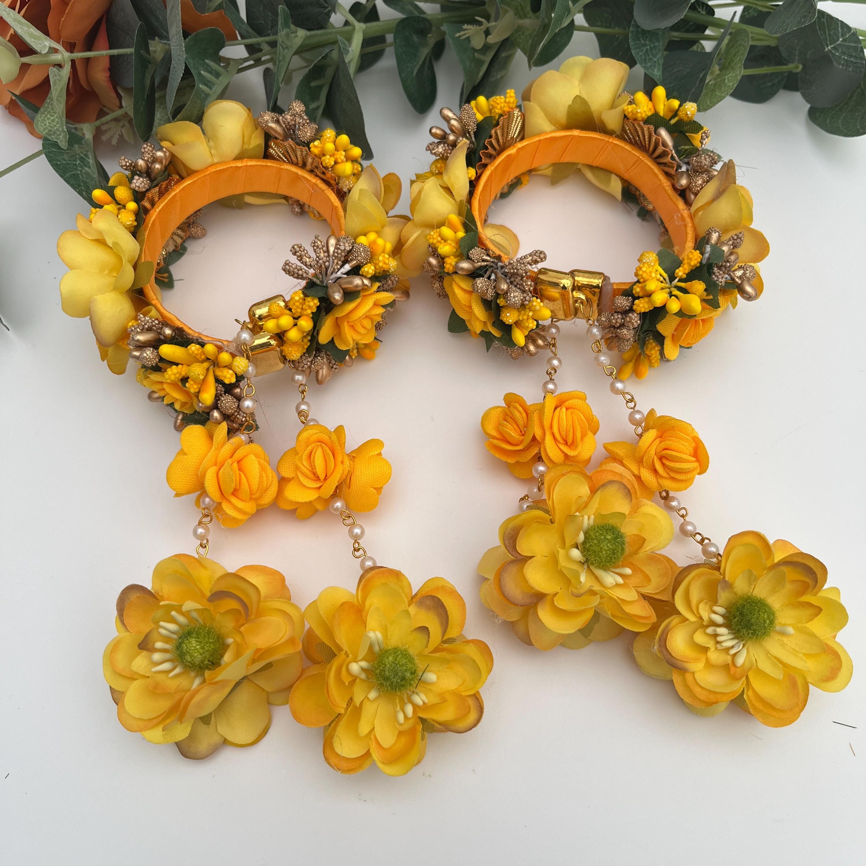 Handcrafted Floral Haldi Mehndi Jewelry Set: Indian Wedding Kaleerey