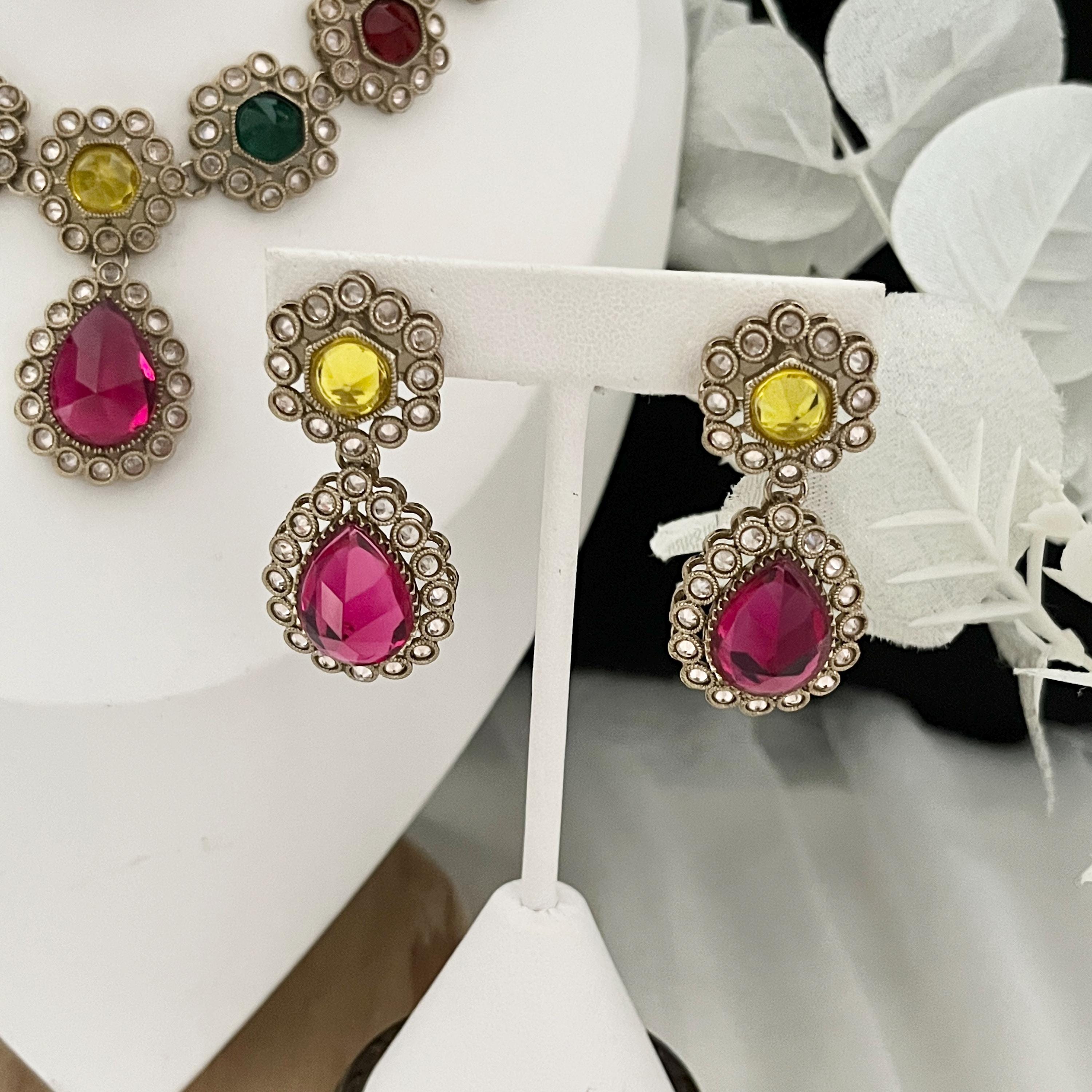 Indian Jewellery, Choker Polki Necklace, Indian Bridal Sets, Pakistani Jewellery, Bollywood, Silver Jewellery, Tikka Earrings Set