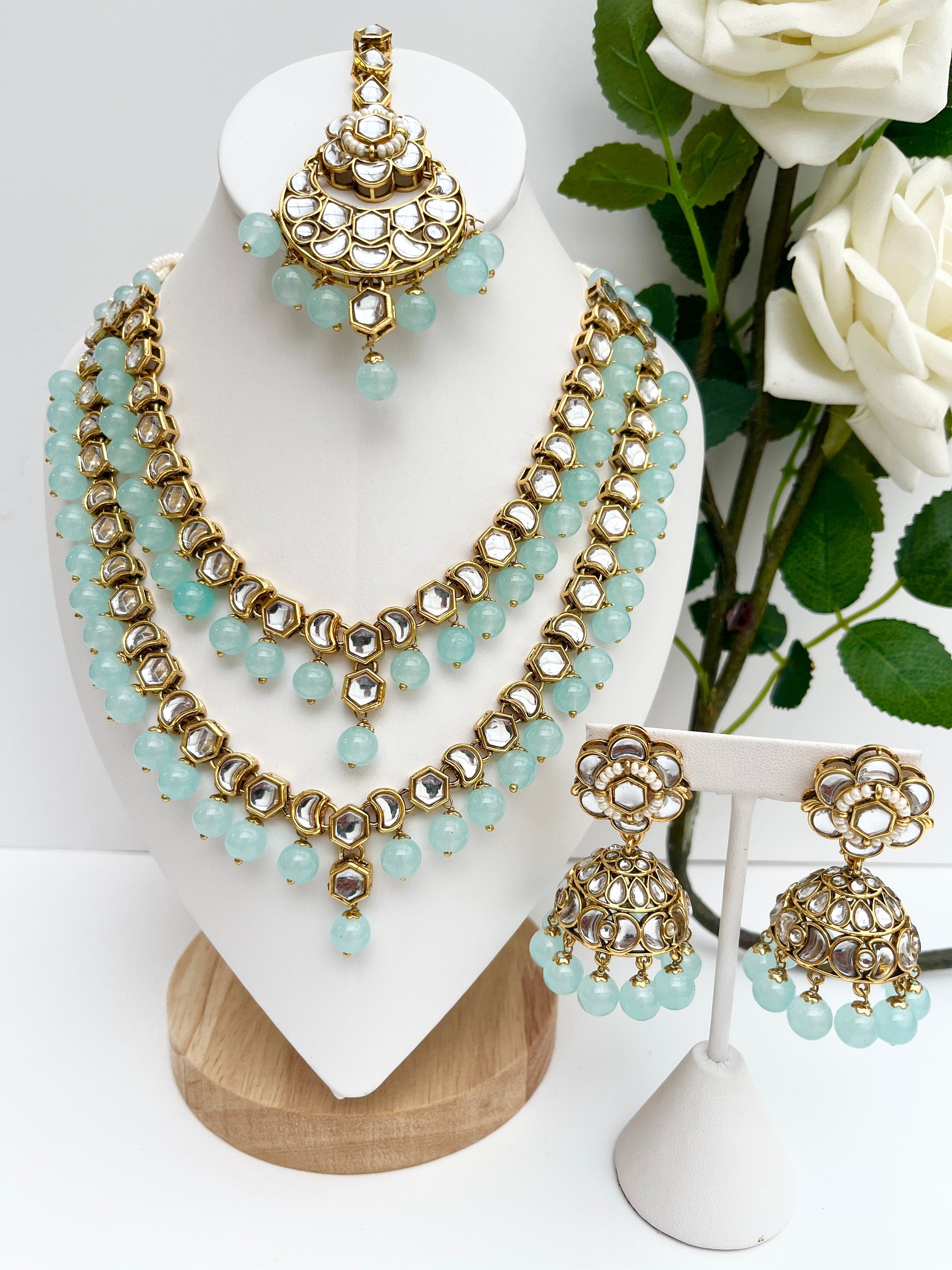 Kundan Necklace, Tikka, Earrings Wedding, Bridal, Indian Jewellery