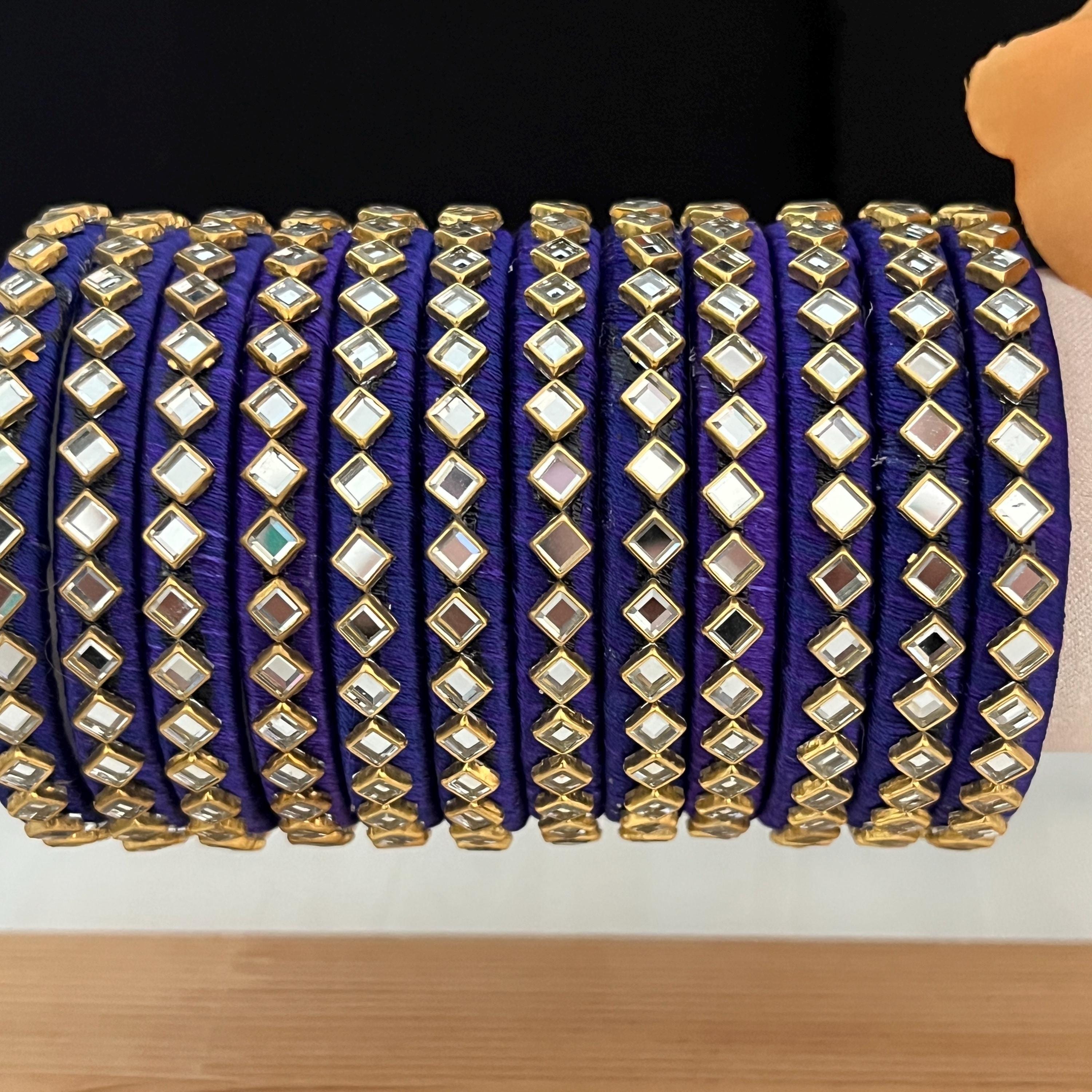 Handmade Pakistani Bangles: Fabric & Mirror Kangan - Size 2.6