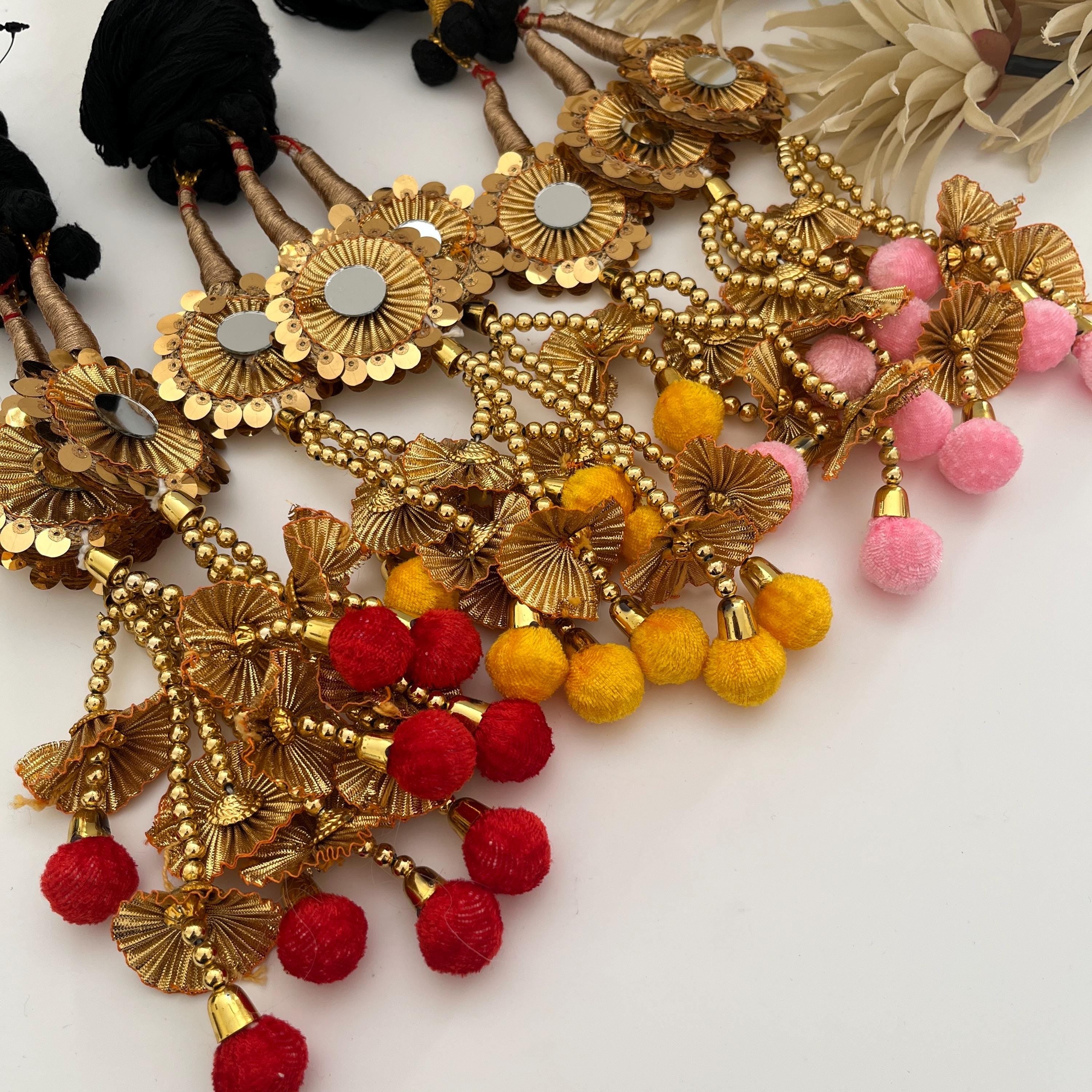 Punjabi Paranda: Gold Braid Hair Accessory with Mirrors & Tassels