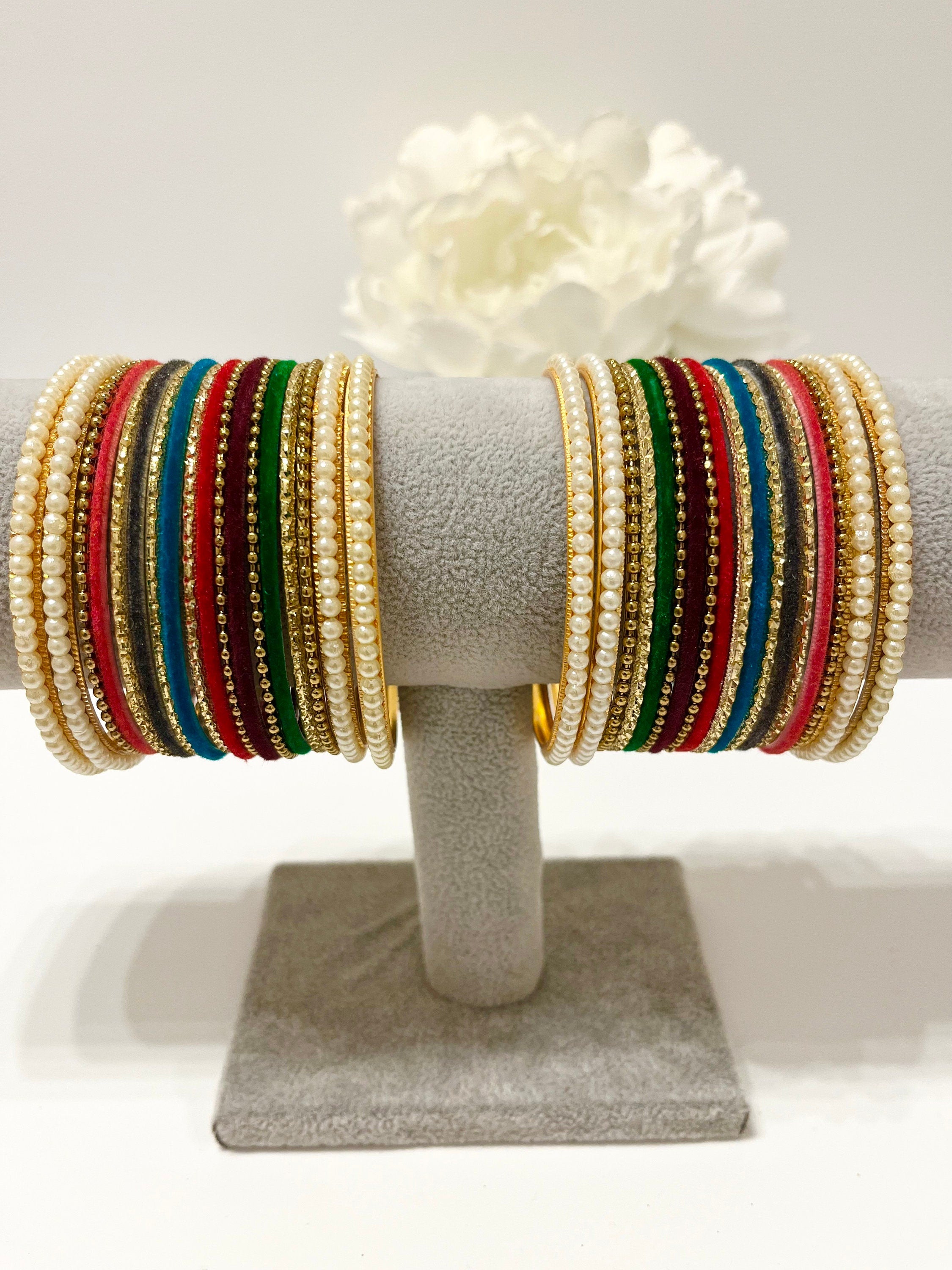 New Indian Bollywood Punjabi Multicolour Pakistani Bangles Churi  velvet Gold