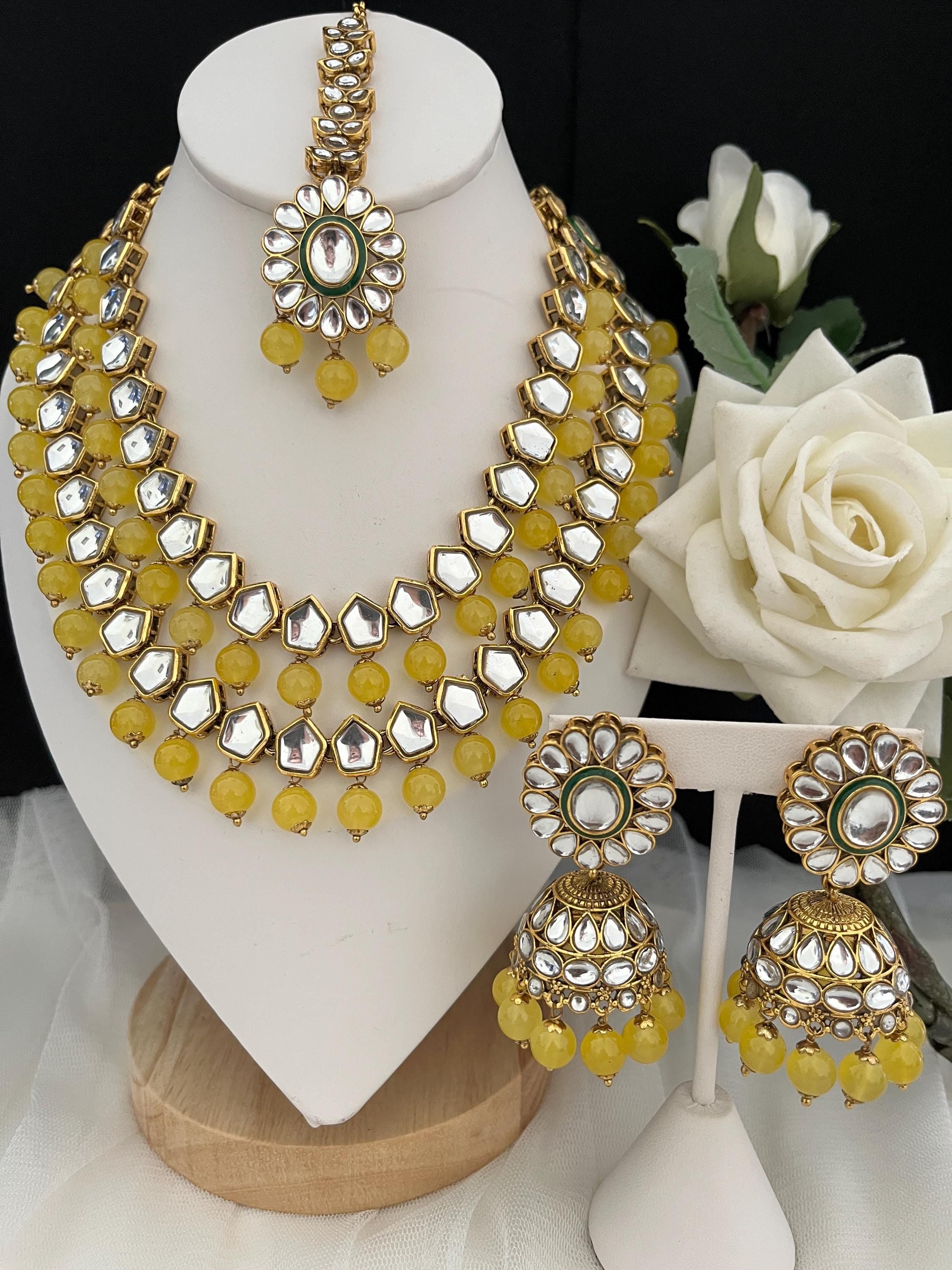 Kundan Necklace, Tikka, Earrings Wedding, Bridal, Indian Jewellery