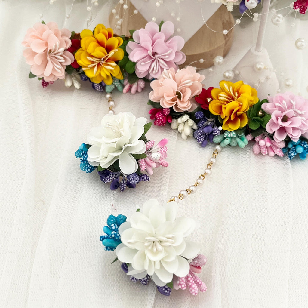 Handcrafted Floral Jewelry Set: Indian Wedding Haldi Mehndi Necklace