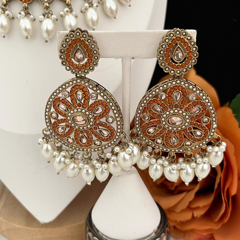Polki Choker Necklace Set: Orange Indian Bridal Jewelry
