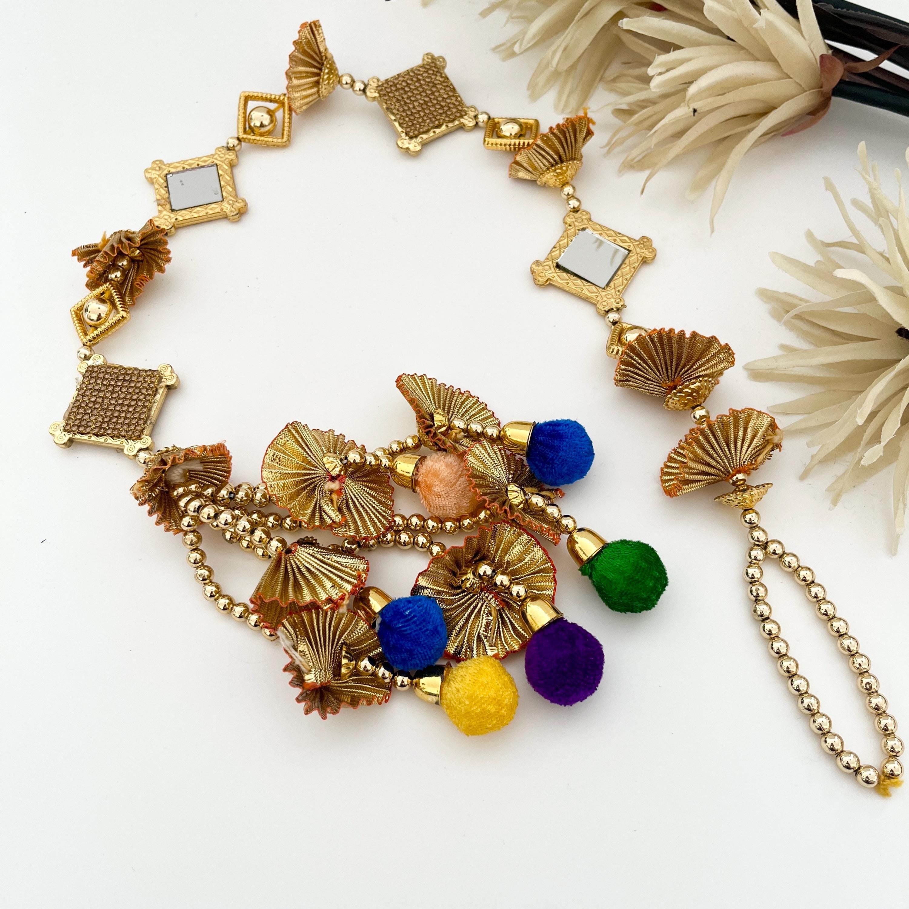 Punjabi Mirror Paranda: Braided Hair Accessory with Pom Poms