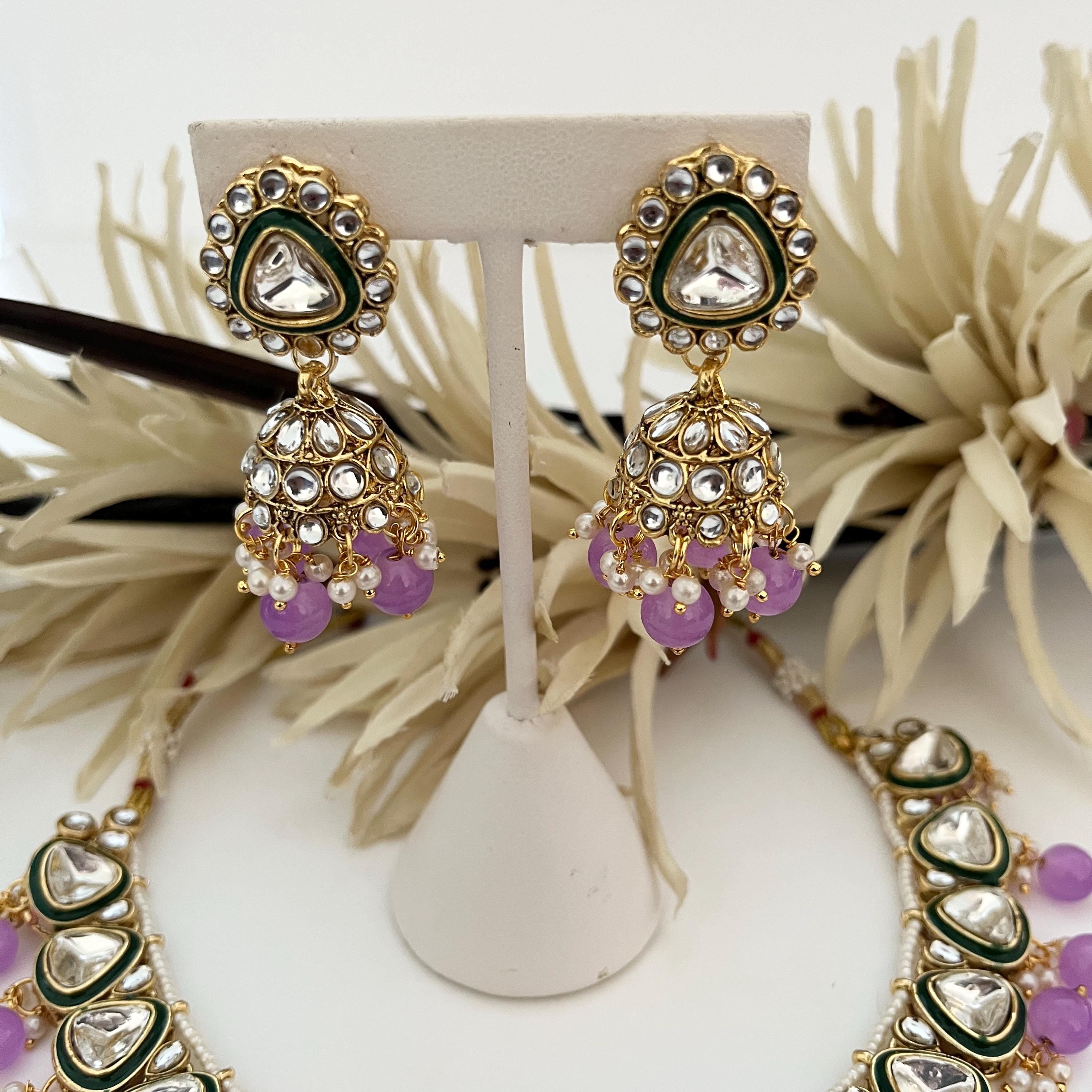Kundan Jewellery Sets, Lilac Colour Jewellery, Traditional Indian Jewellery, Indian Bridal Jewellery, Pakistani Jewellery