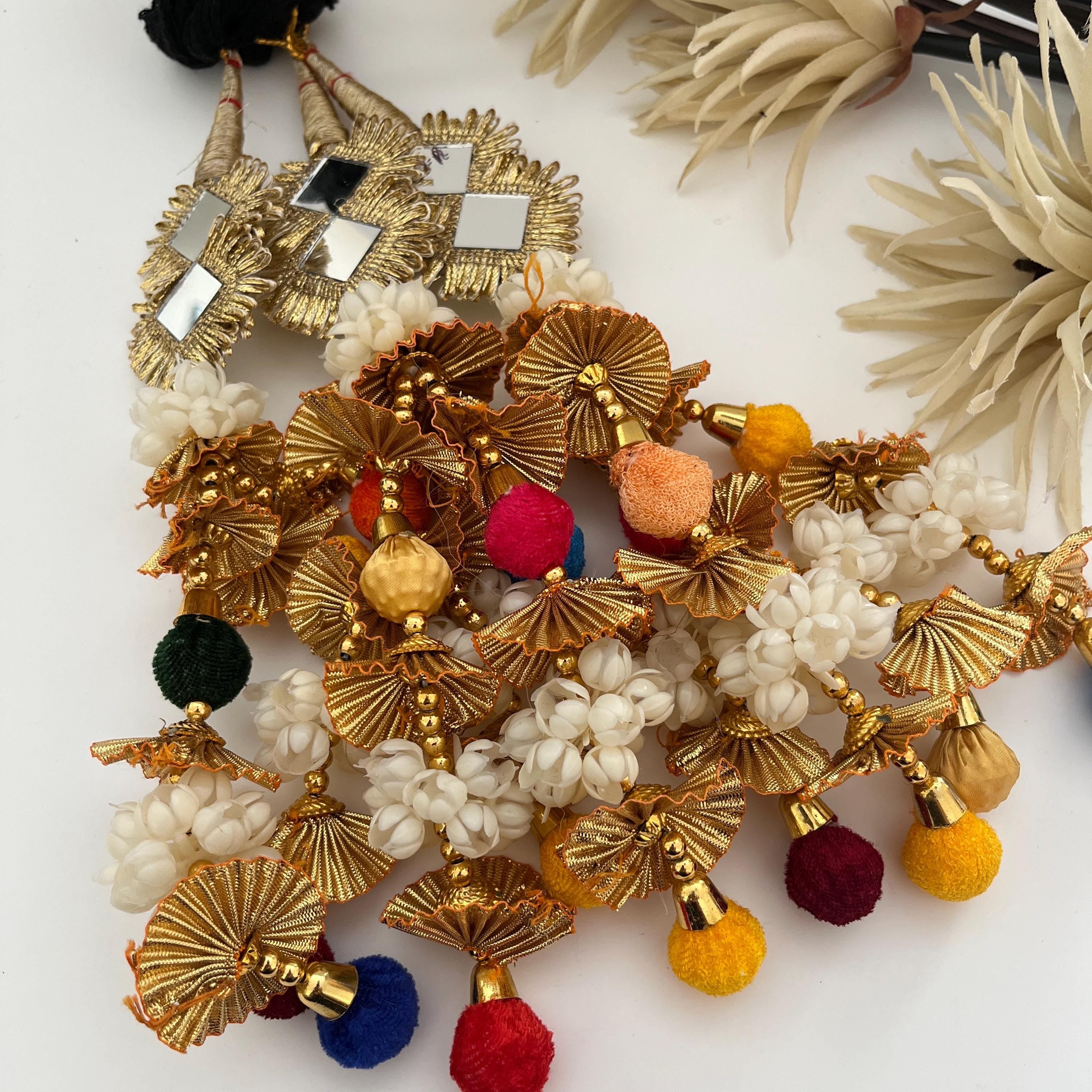 Punjabi Paranda Hair Accessory: Mirror & Pom Pom Latkans