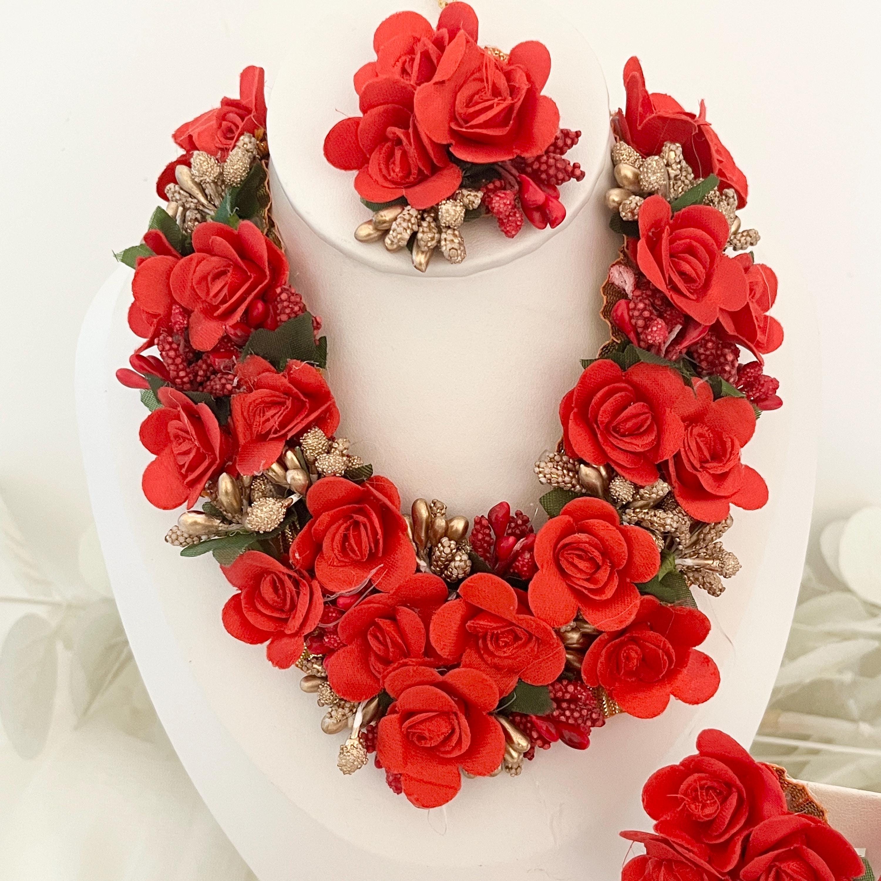Handcrafted Floral Jewelry Set: Indian Wedding Haldi Mehndi Necklace