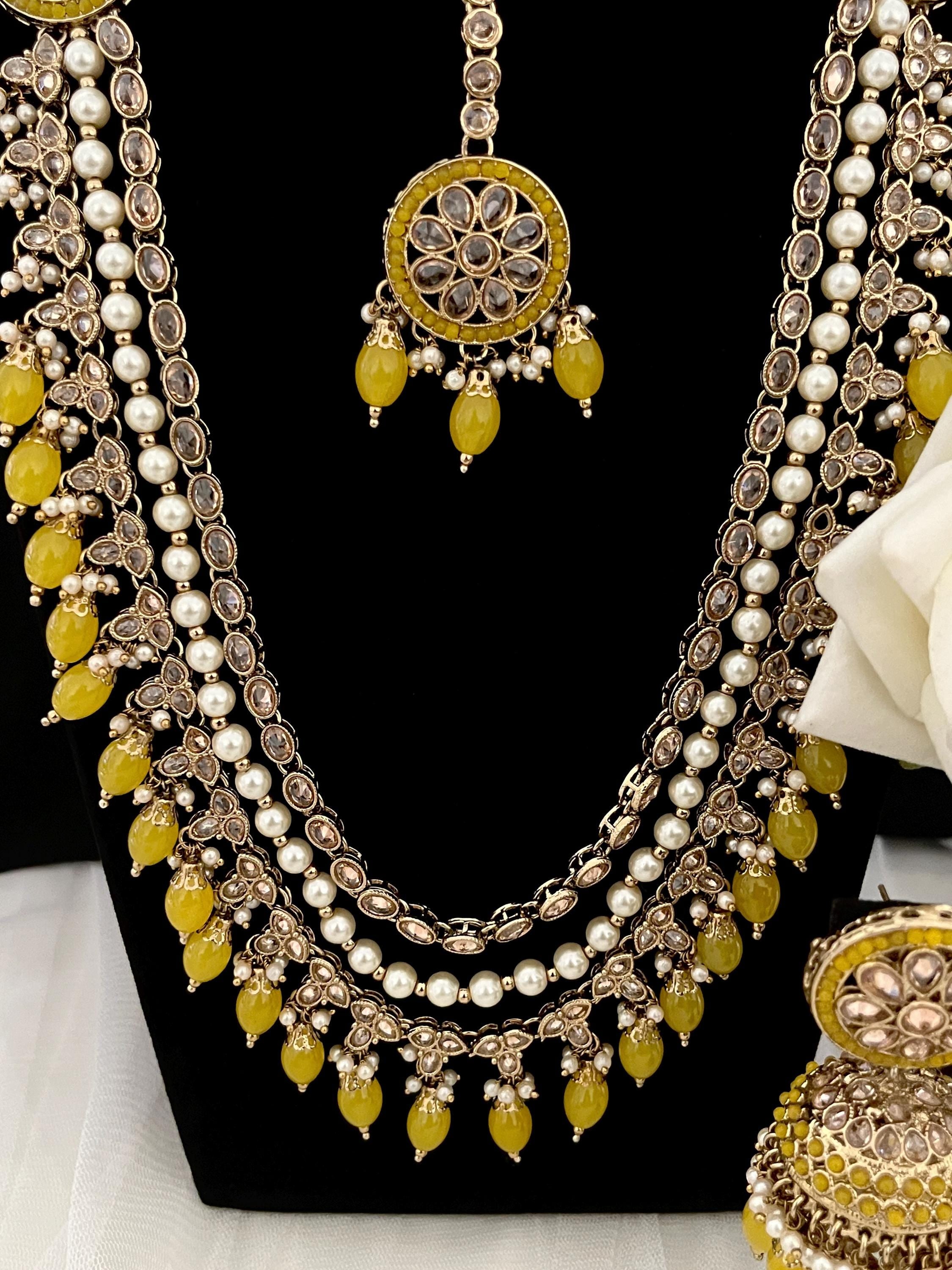Long Necklace Raani Haar  Tikka Earrings Polki Jewellery Indian Bridal Sets