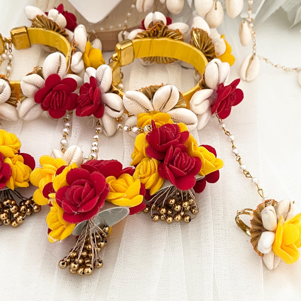Handcrafted Floral Jewelry Set: Indian Wedding Haldi Mehndi Necklace