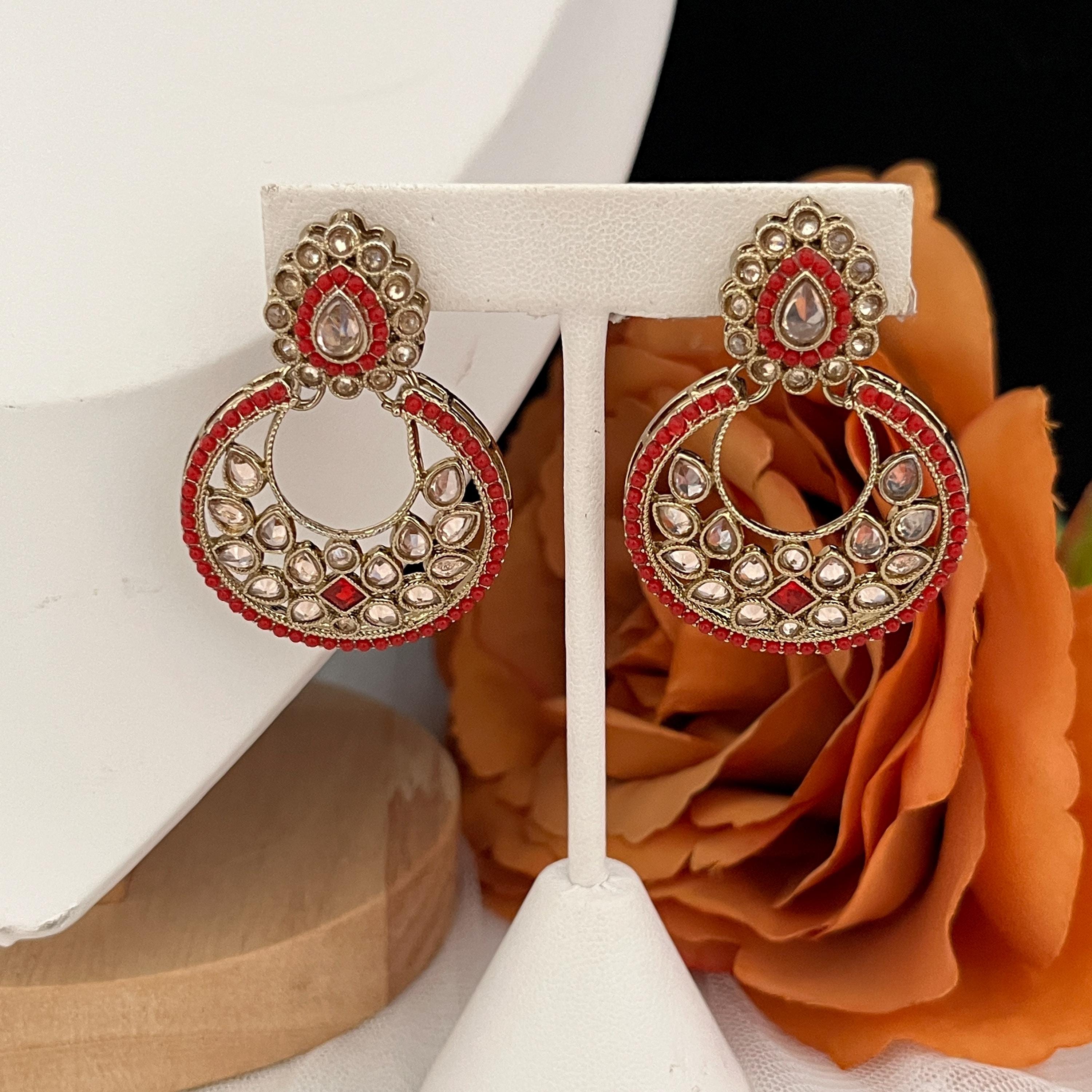 Elegant Indian Jewellery, Tikka and Earrings, Polki Necklace, Indian Bridal Sets, Pakistani Jewellery, Bollywood, Red Jewellery Set