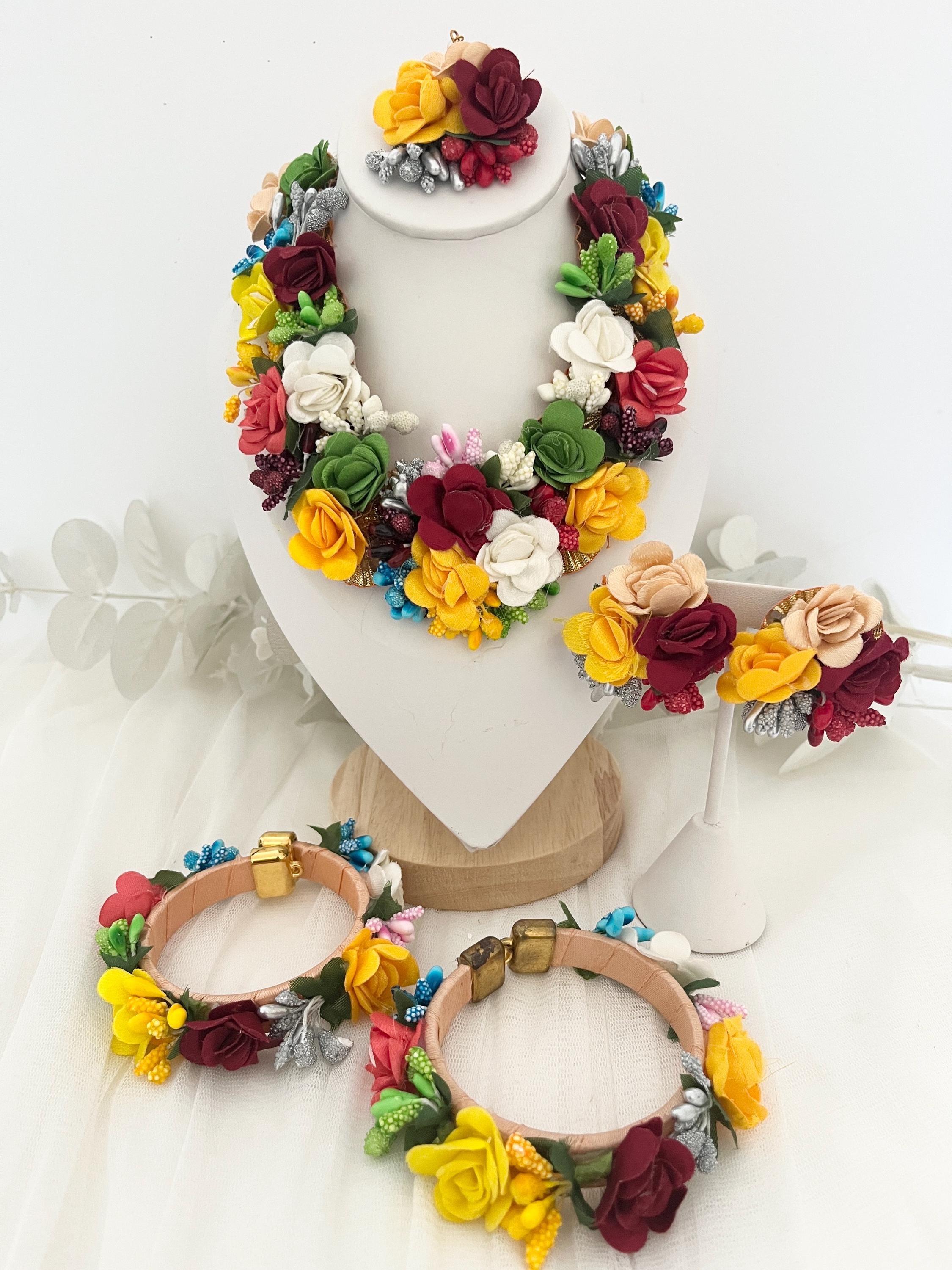 Handcrafted Floral Jewelry Set: Indian Wedding Haldi Mehndi Necklace