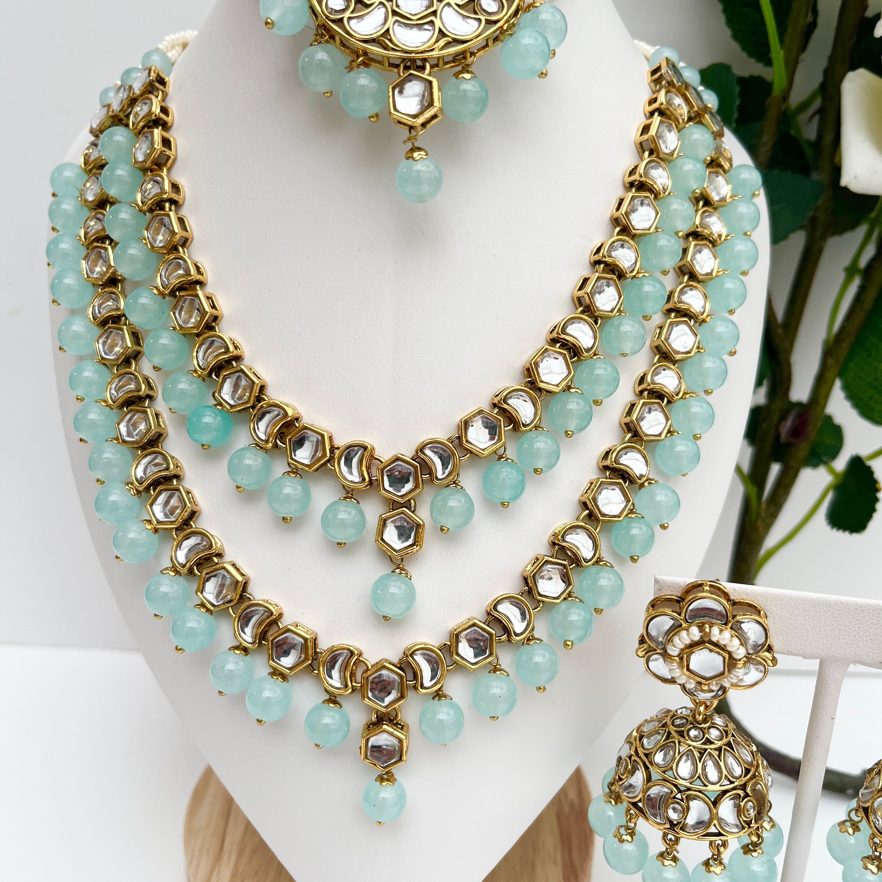 Kundan Necklace, Tikka, Earrings Wedding, Bridal, Indian Jewellery