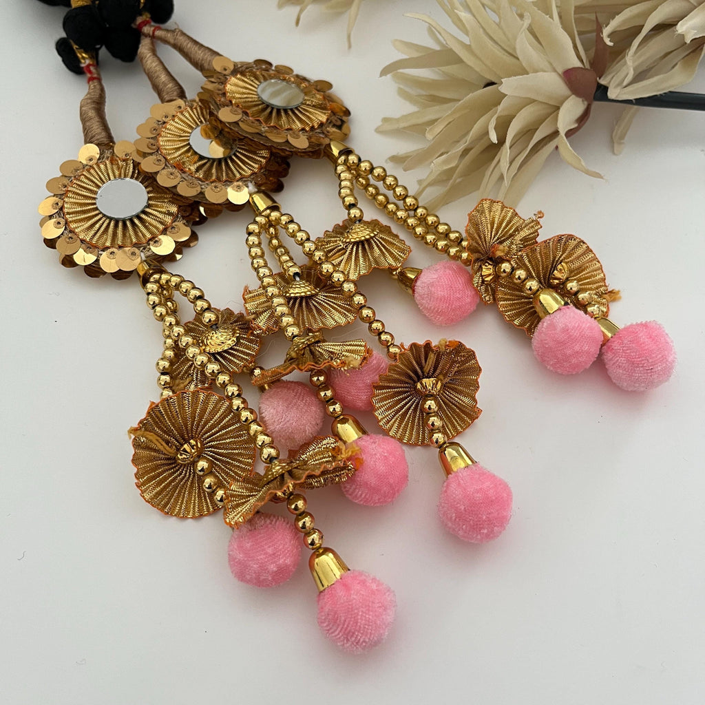Punjabi Paranda: Gold Braid Hair Accessory with Mirrors & Tassels