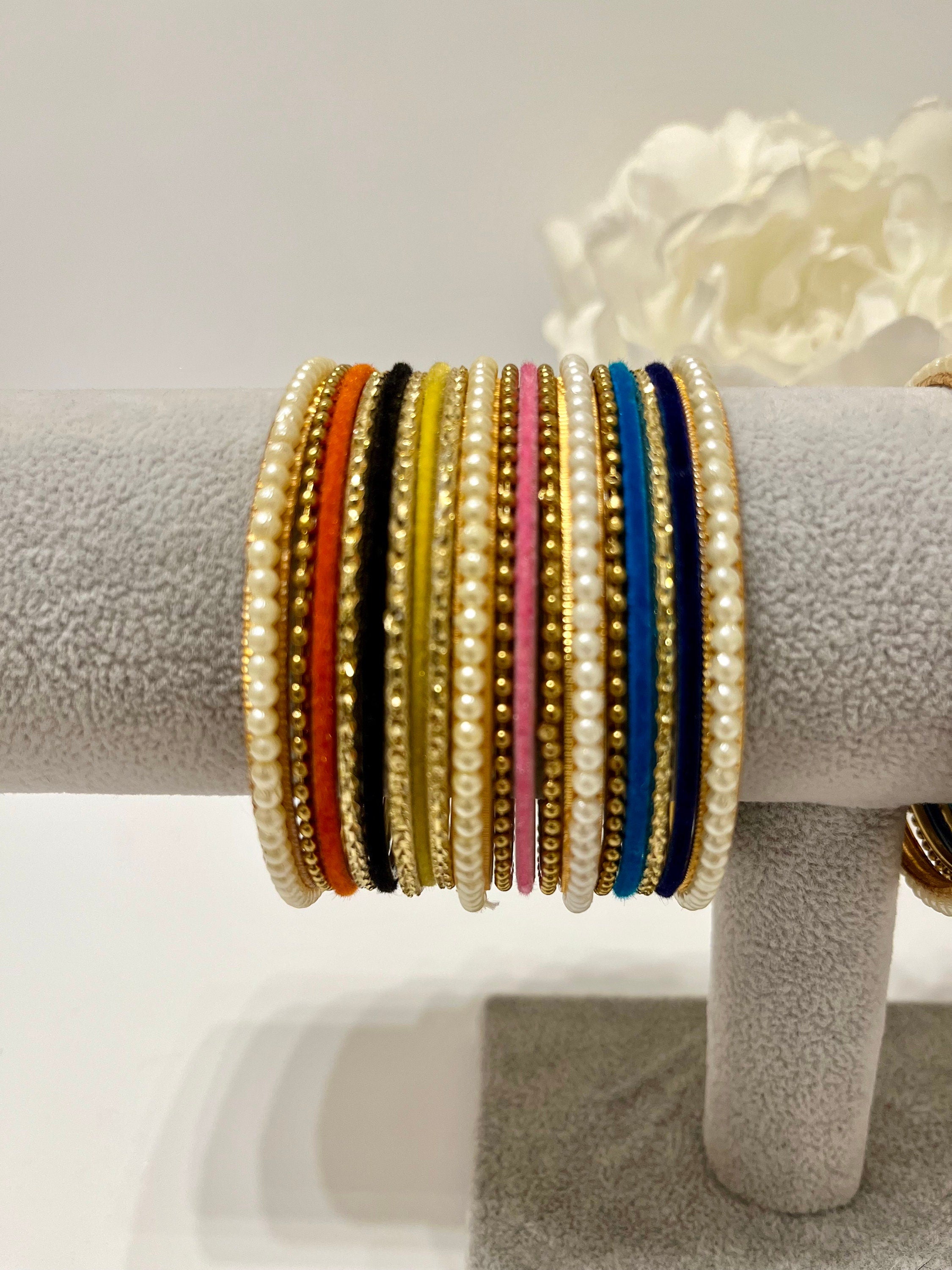 New Indian Bollywood Punjabi Multicolour Pakistani Bangles Churi  velvet Gold