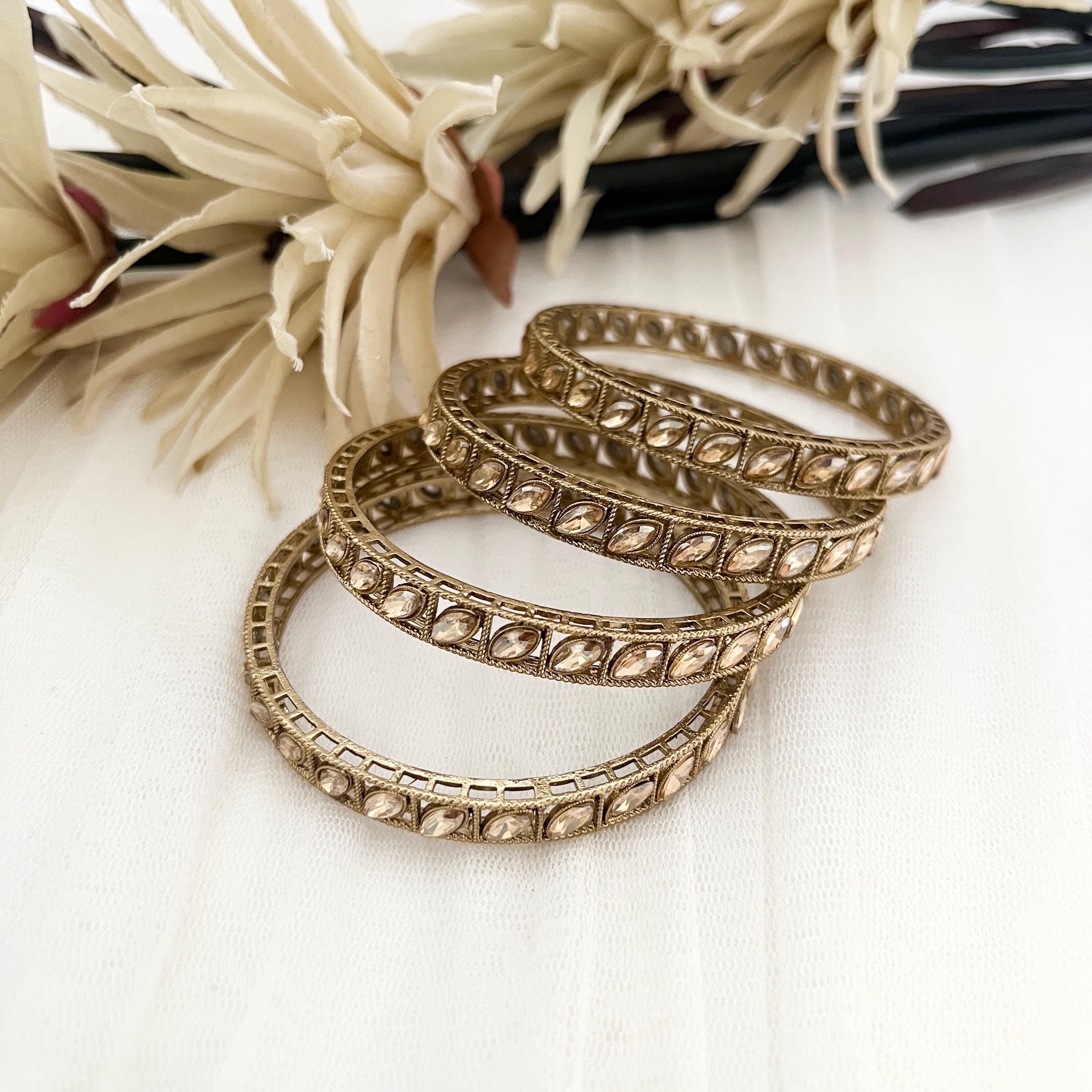 Indian Jewellery Kangan Bracelets Bangles Gold with Imitation Kundan Bollywood Pakistani Jewellery
