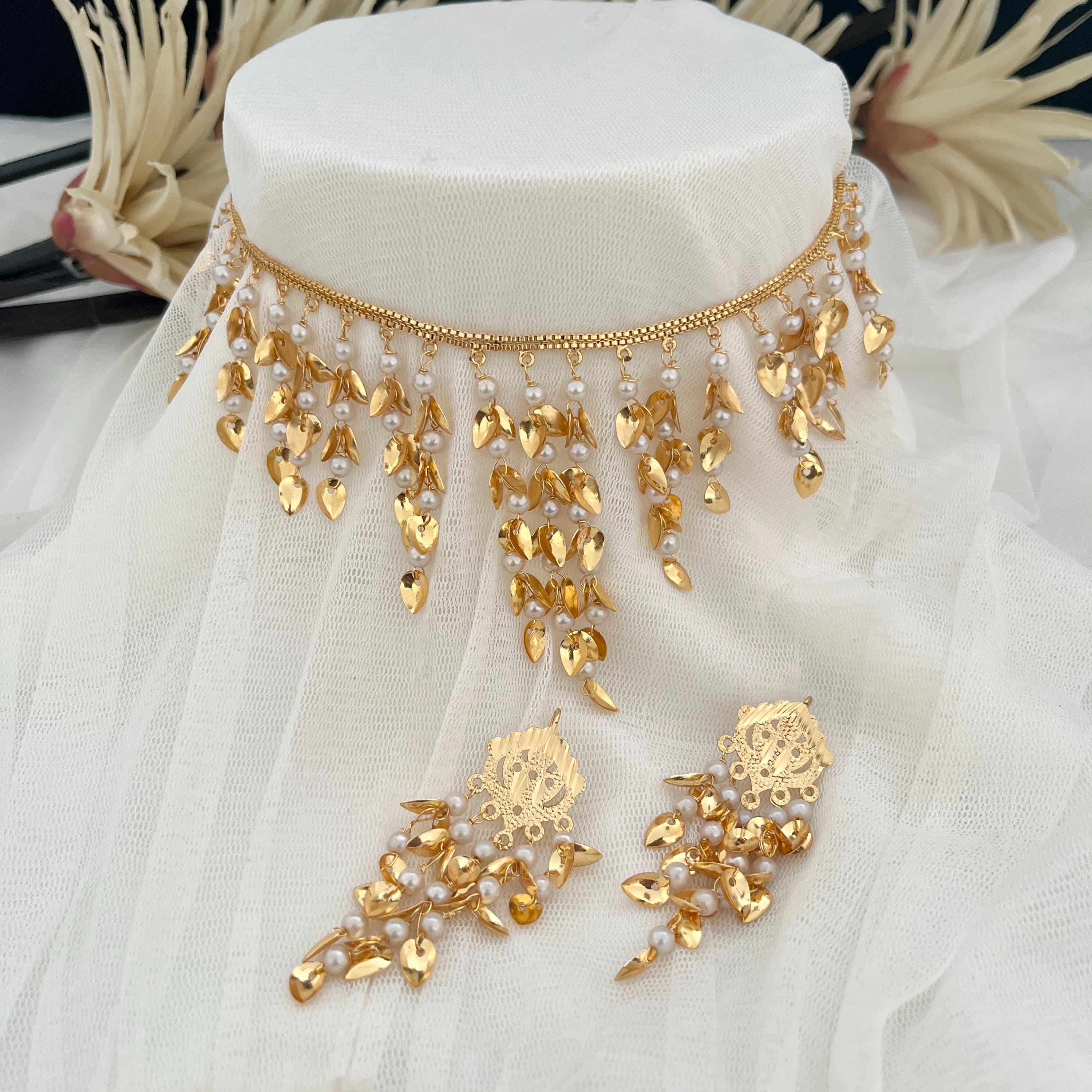 Gold Choker set,Pearl Choker Set jadau Jewelry,Punjabi Wedding Jewelry,Pakistani Bridal Jewelry,Hyderabad Jewelry,Patra Gold Traditional Set