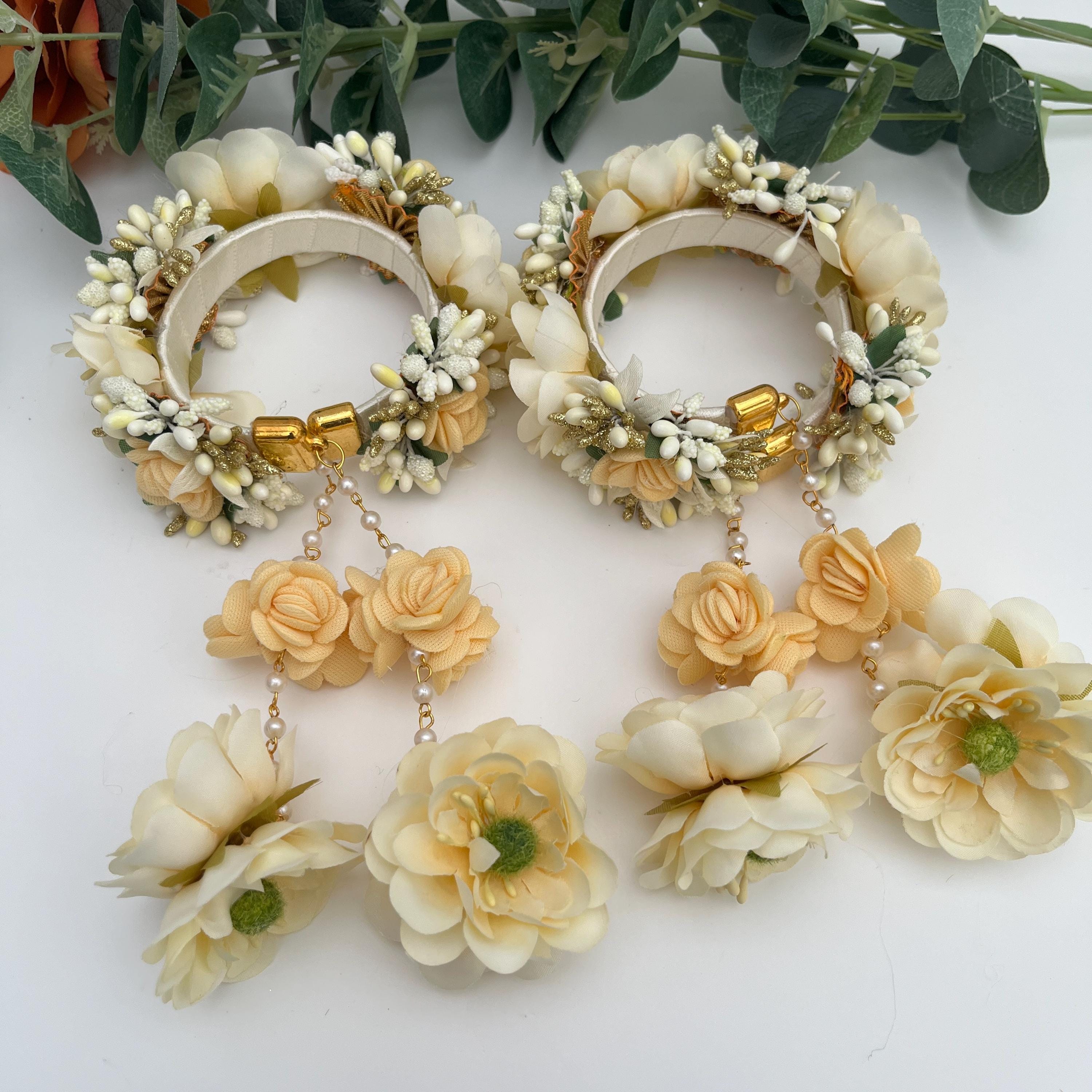 Handcrafted Floral Haldi Mehndi Jewelry Set: Indian Wedding Kaleerey
