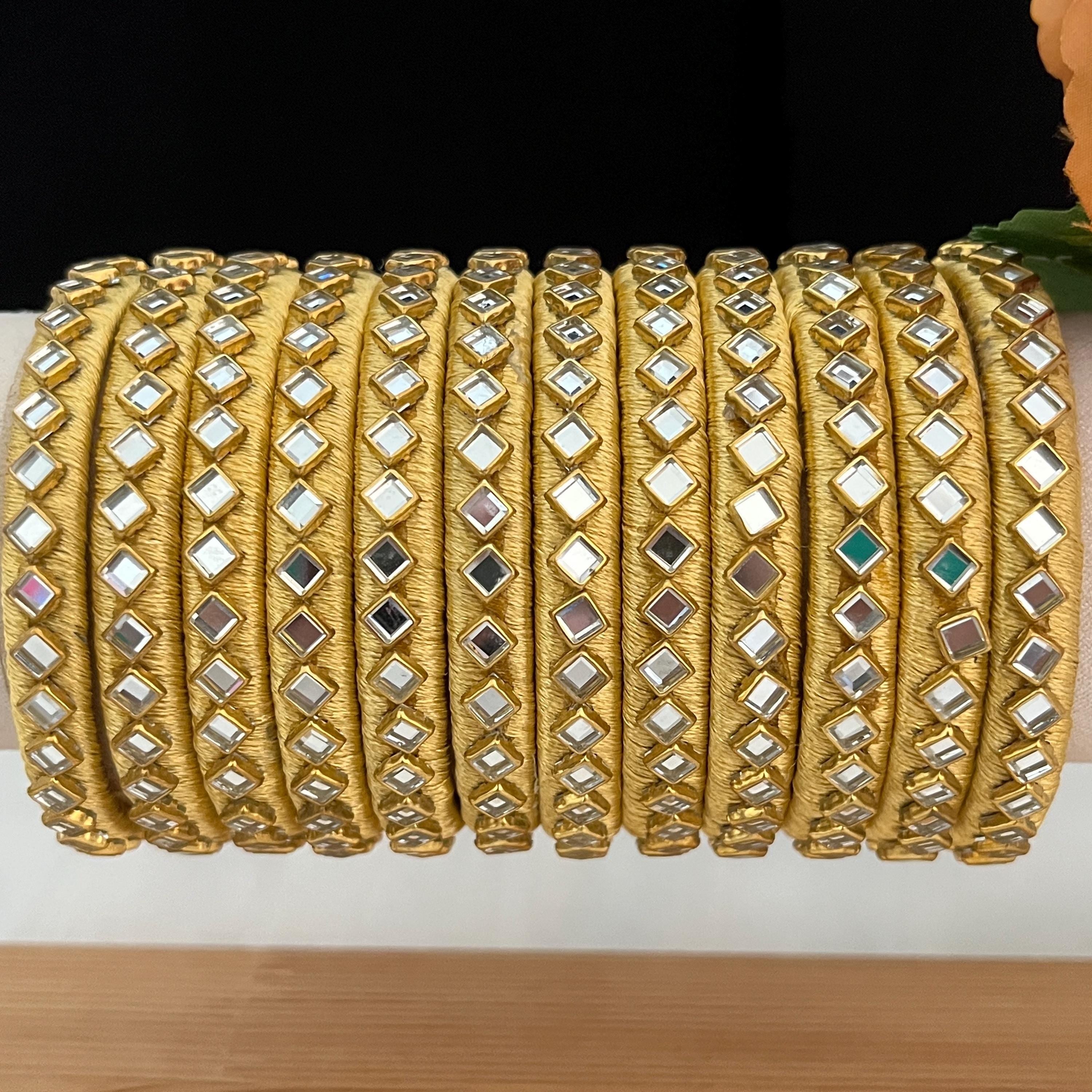 Handmade Pakistani Bangles: Fabric & Mirror Kangan - Size 2.6